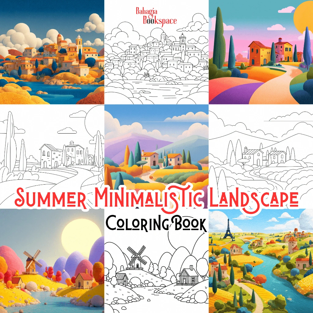 Summer Minimalistic Landscape Coloring Book