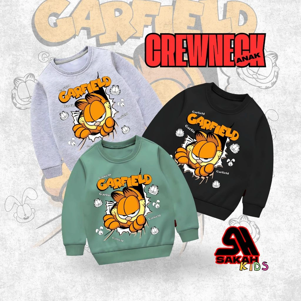 JAKET Crewneck Anak Laki-laki Perempuan GARFILD Bahan Cotton Fleece