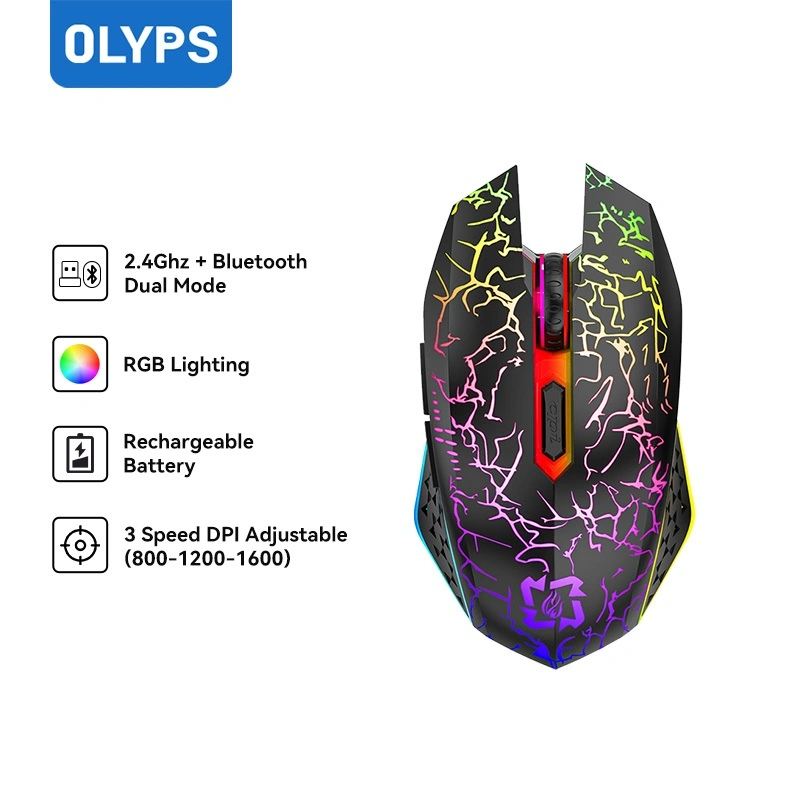 OLYPS Mouse Wireless Bluetooth Mouse Gaming RGB Silent Click Rechargeable Mouse Laptop 1600DPI