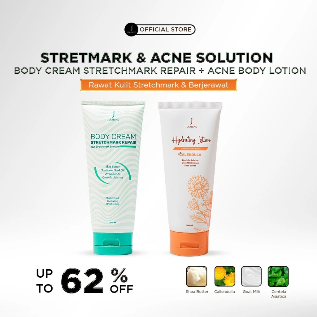 Jevarine Bundling Hydrating Lotion 1PCS & Body Cream Stretchmark Repair 1PCS - Membantu Melembapkan Kulit Kering, Meningkatkan Elastisitas Kulit dan Membantu Menyamarkan Kulit Stretchmark dan Bekas Luka