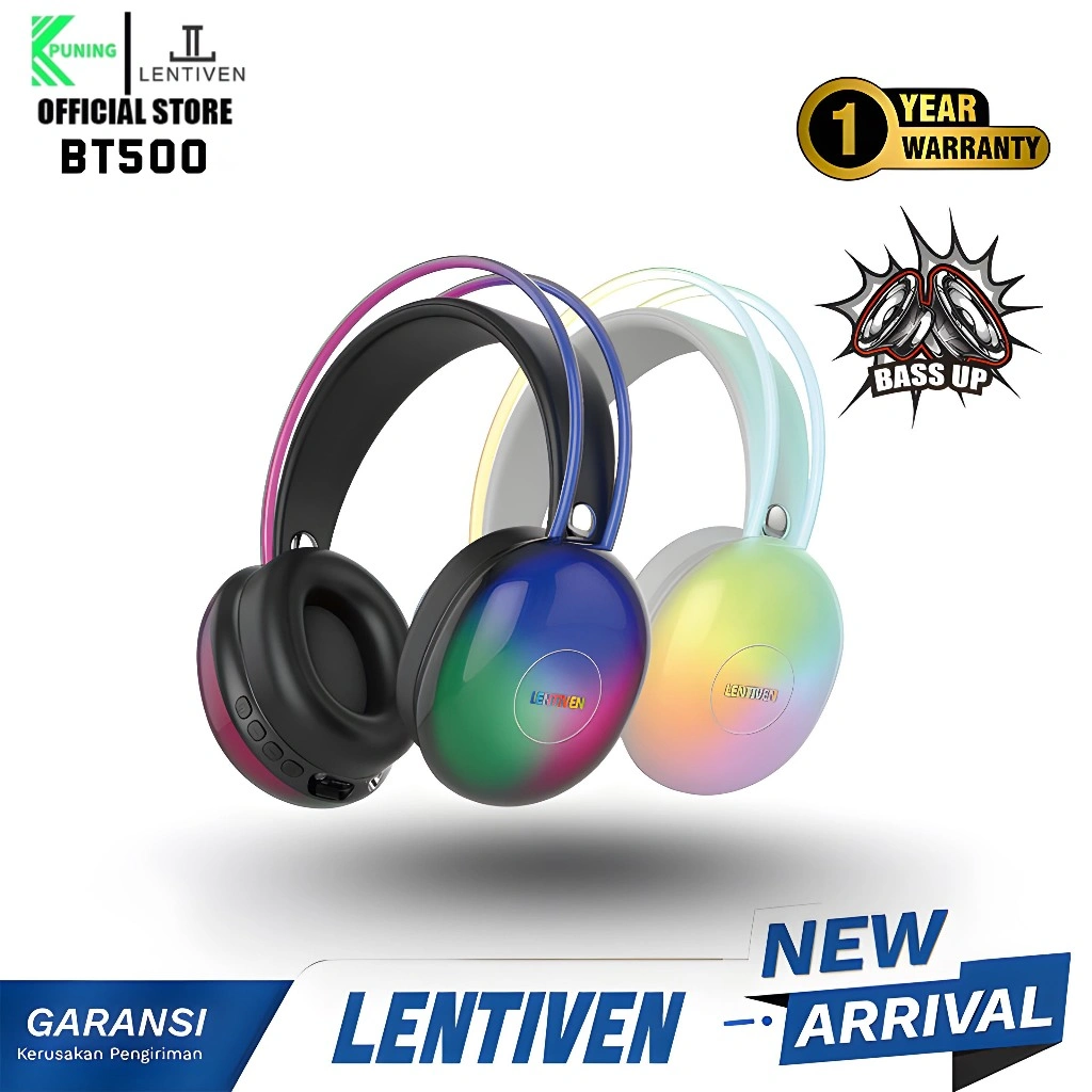 PUNING LENTIVEN Headphone Bluetooth Wireless Noise Cancelling with Microphone Headset Earphone BT500 Garansi 1 Tahun