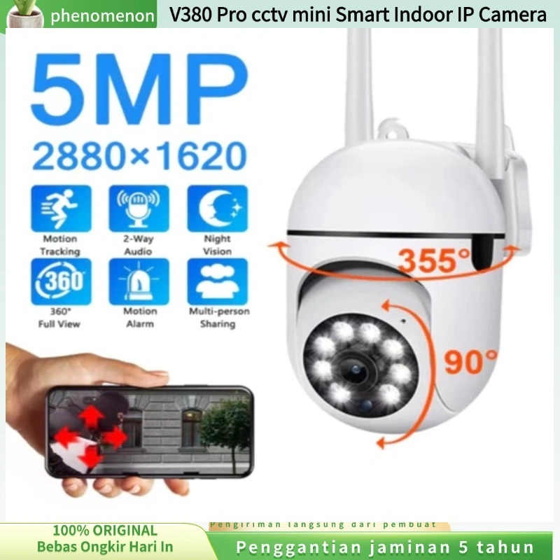 (COD/Gratis Ongkir) V380 Pro cctv mini Smart Indoor IP Camera Full HD 1440P 3MP PTZ Kamera 360° Lihat Kamera Pelacakan Otomatis