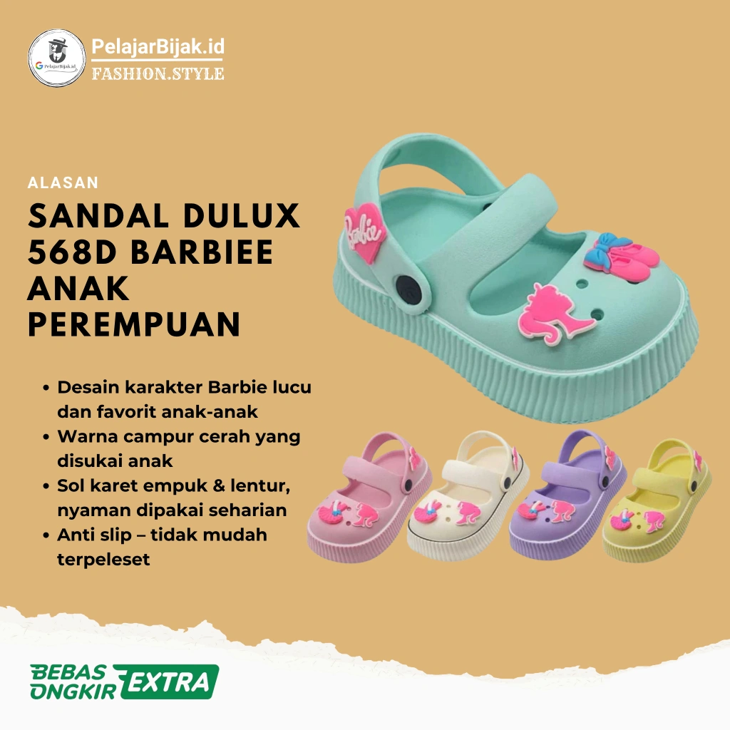 Sandal Dulux 568D Barbiee Anak Perempuan – Uk.24–29, Empuk & Motif Lucu