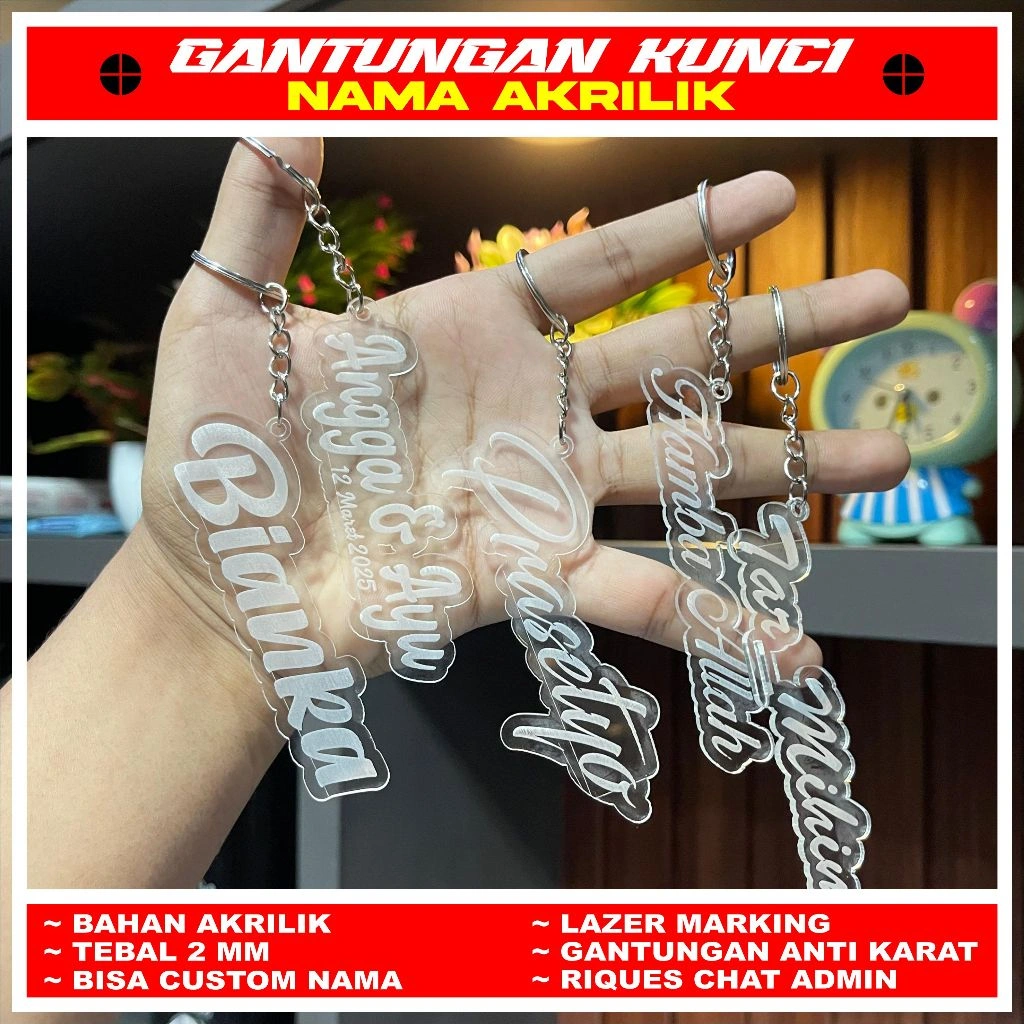(COD)Gantungan Kunci Nama Akrilik  Custom Request Gantungan Kunci Nama Terbaru