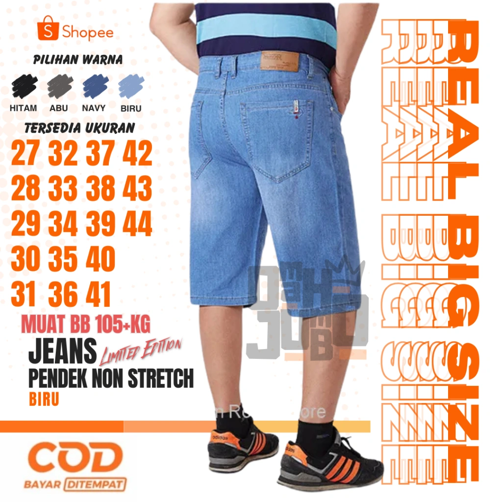 CELANA JEANS PENDEK PRIA JUMBO REGULER