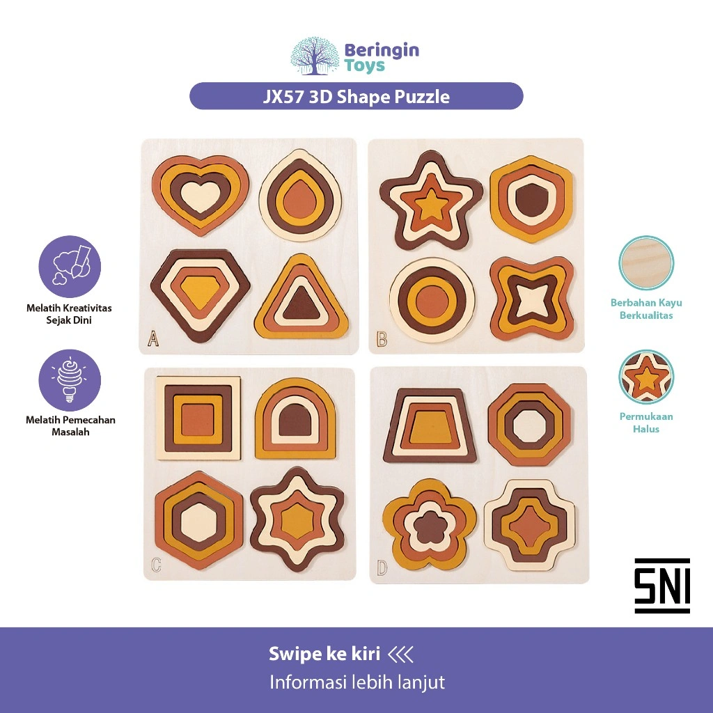 Beringin Toys - 3D Shape Puzzle / Mainan Edukasi Anak Mengenal Bentuk & Melatih Motorik