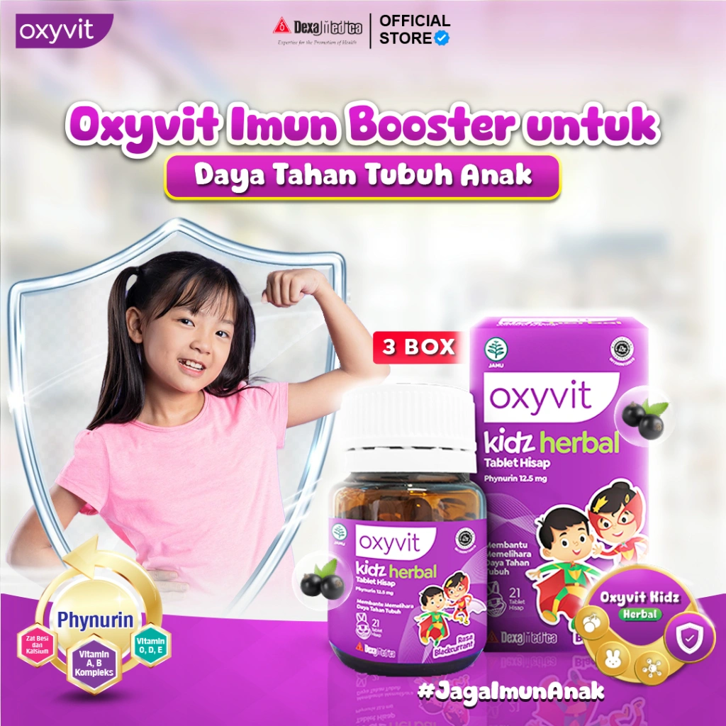 Oxyvit Kidz Tablet Hisap - Imun Booster Untuk Daya Tahan Tubuh Anak - Rasa Blackcurrant - 3 Box