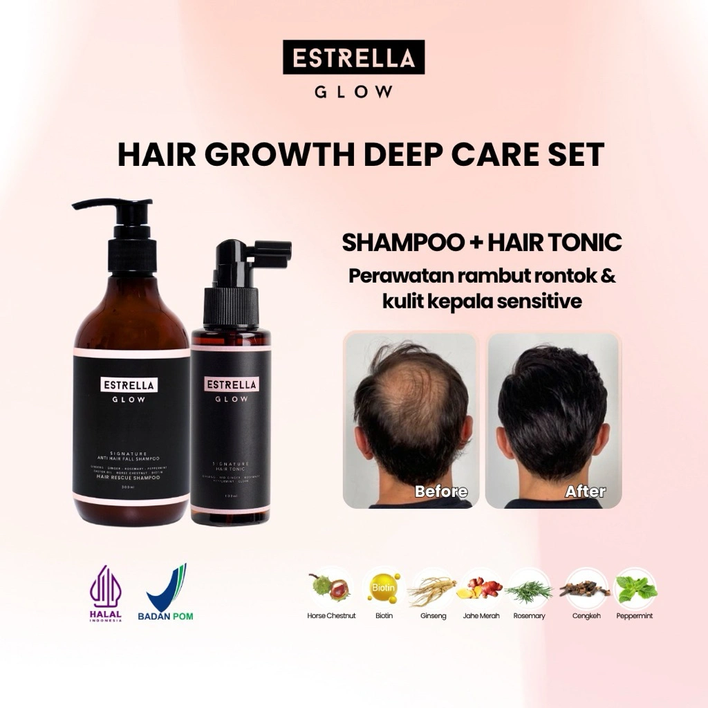 Hemat-Estrella Glow Hair Growth Deep Care Set. Anti rontok, penyubur rambut, Rosemary,Ginseng,Ginger