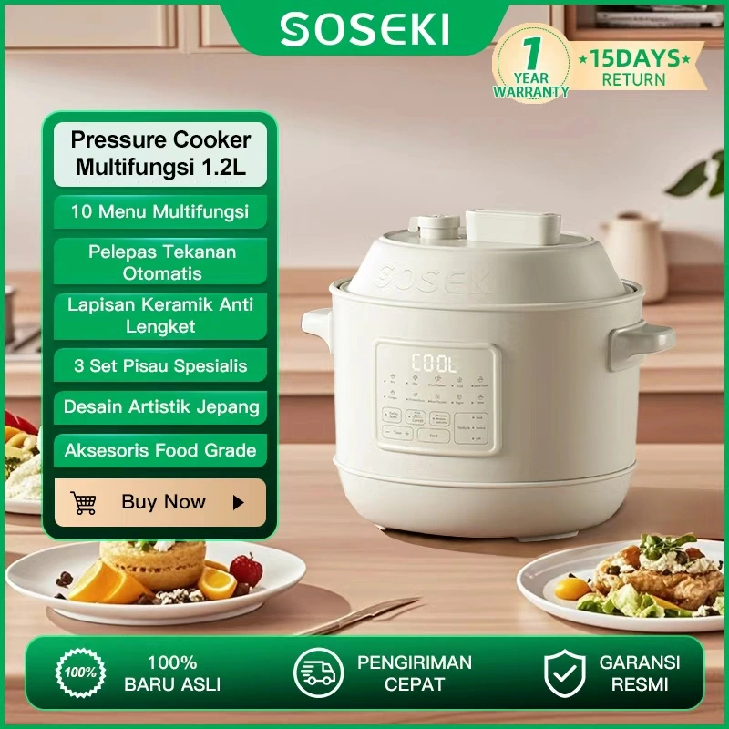 Soseki 1.2L Panci Presto Listrik Multifungsi Pressure Cooker SSK-YLG01ID-IV