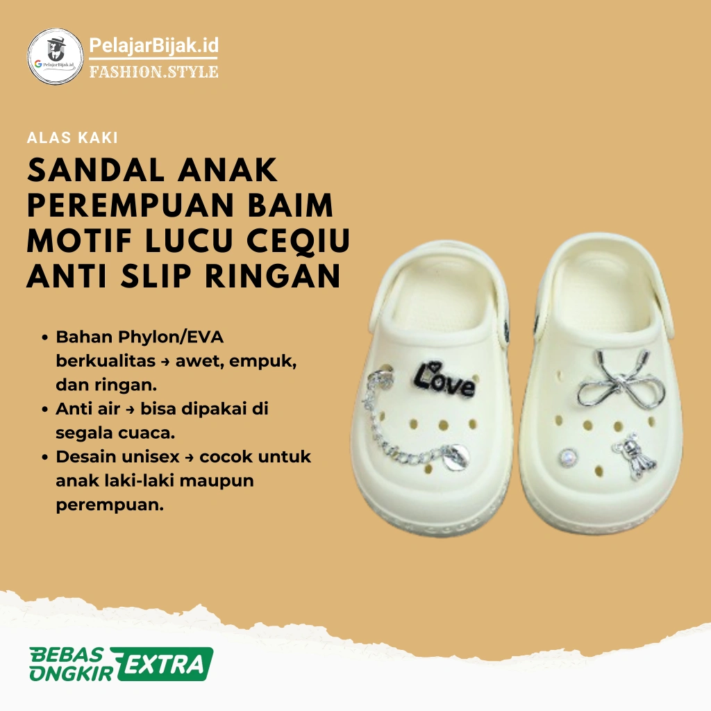 Sandal Anak Perempuan Baim Motif Lucu Ceqiu Anti Slip Ringan & Nyaman