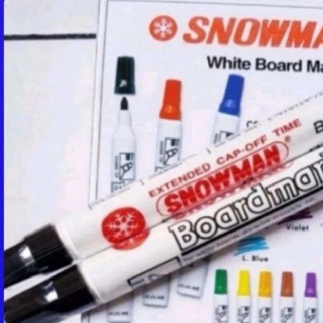 Spidol Whiteboard Papan Tulis Snowman BG-12 Marker HITAM (BISA DIHAPUS) isi 1 Pcs