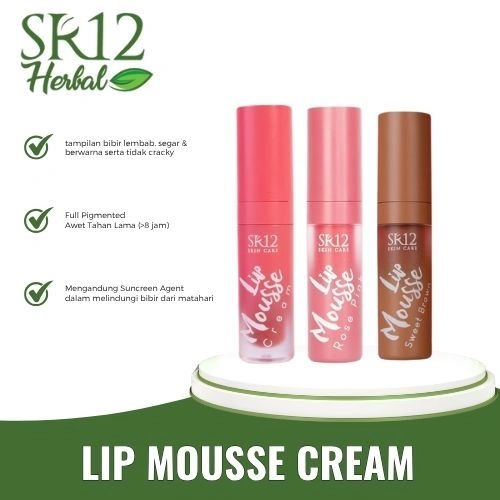 Lip Mousse SR12 / Cream Pelembab bibir Alami / Hasil Soft dan Matte / Mengandung Vit E / Sunscren Agent / Awet Tahan lama