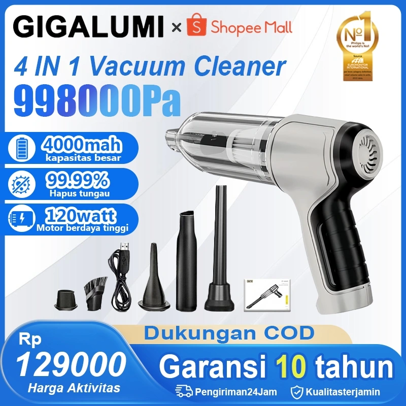 GIGALUMI 998000PA Vacuum Cleaner 4 IN 1 Nirkabel Genggam Penyedot Debu Portabel Daya Tinggi Rumah Tangga Pengisap Kuat Desktop Mini Mobil