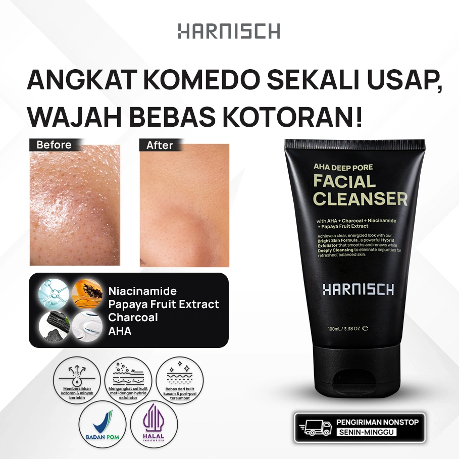 Harnisch Aha Deep Pore Facial Cleanser sabun muka pria sabun jerawat face wash pria face wash jerawat sabun muka kulit berminyak sabun kulit jerawat Sabun pembersih wajah untuk kulit kusam, berminyak & berjerawat sabun muka pria sabun pencerah pria BPOM