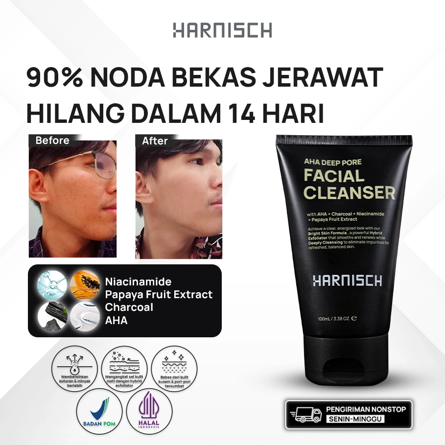 Harnisch Aha Deep Pore Facial Cleanser sabun muka pria sabun jerawat face wash pria face wash jerawat sabun muka kulit berminyak sabun kulit jerawat Sabun pembersih wajah untuk kulit kusam, berminyak & berjerawat sabun muka pria sabun pencerah pria BPOM