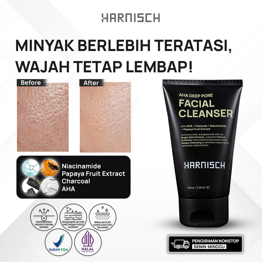 Harnisch Aha Deep Pore Facial Cleanser sabun muka pria sabun jerawat face wash pria face wash jerawat sabun muka kulit berminyak sabun kulit jerawat Sabun pembersih wajah untuk kulit kusam, berminyak & berjerawat sabun muka pria sabun pencerah pria BPOM