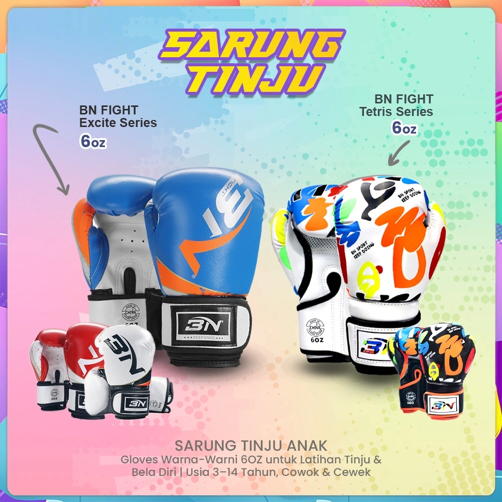 Sarung Tinju Anak BN FIGHT 6OZ | Motif Graffiti & Warna Cerah | Gloves Boxing Anak Usia 3–14 Tahun