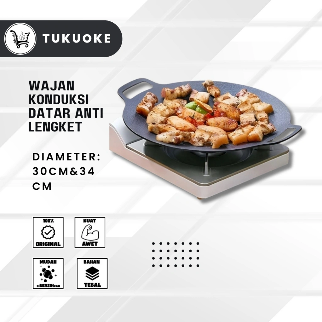 TUKUOKE WAJAN KONDUKSI DATAR ANTI LENGKET PANGGANGAN BULAT GRILL PAN