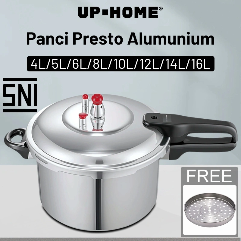 UPHOME Panci Presto Alumunium Serbaguna With Steamer / Anti Lengket Pressure Cooker Untuk Kompor Gas 4L,5L,6L,8L,10L,12L,14L,16L