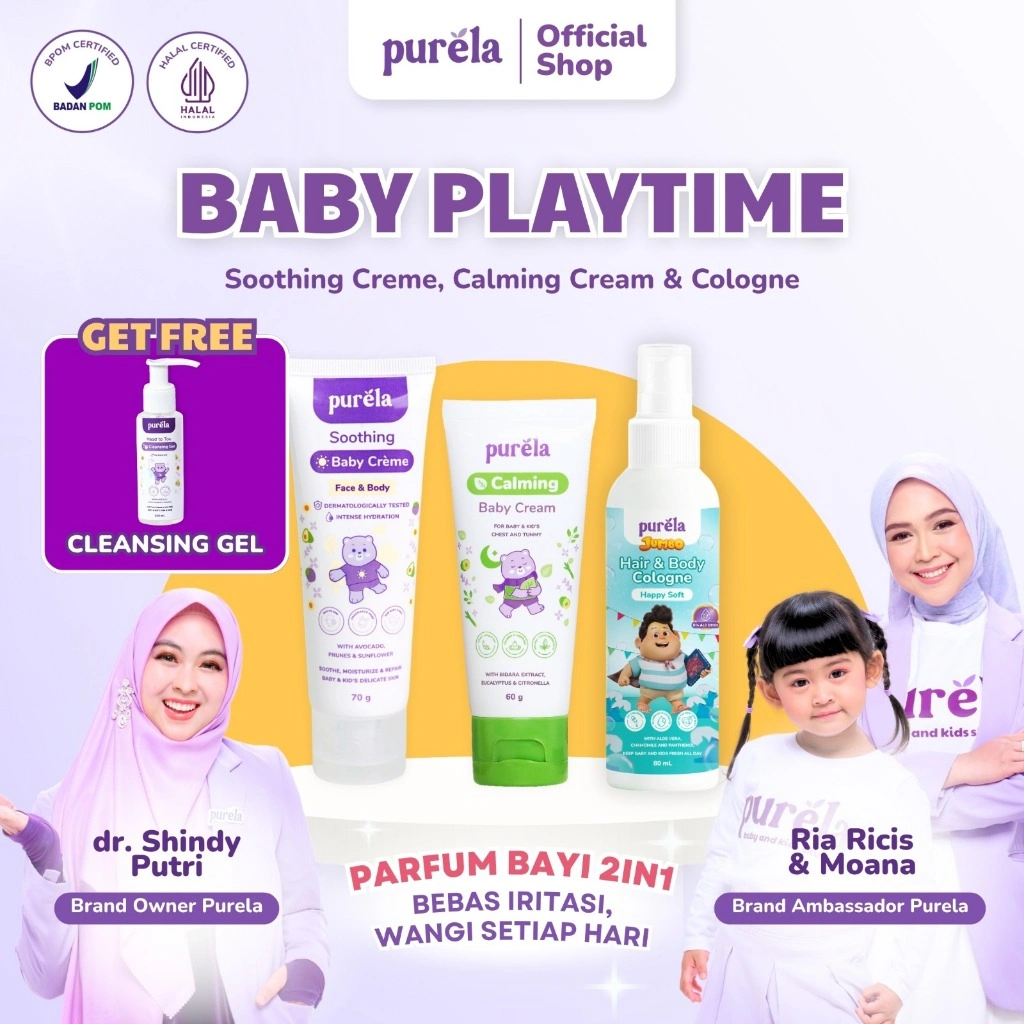 [Official] Purela Baby Playtime Free Cleansing Gel - soothing creme , calming cream , cologne - wangi tahan 5+ jam