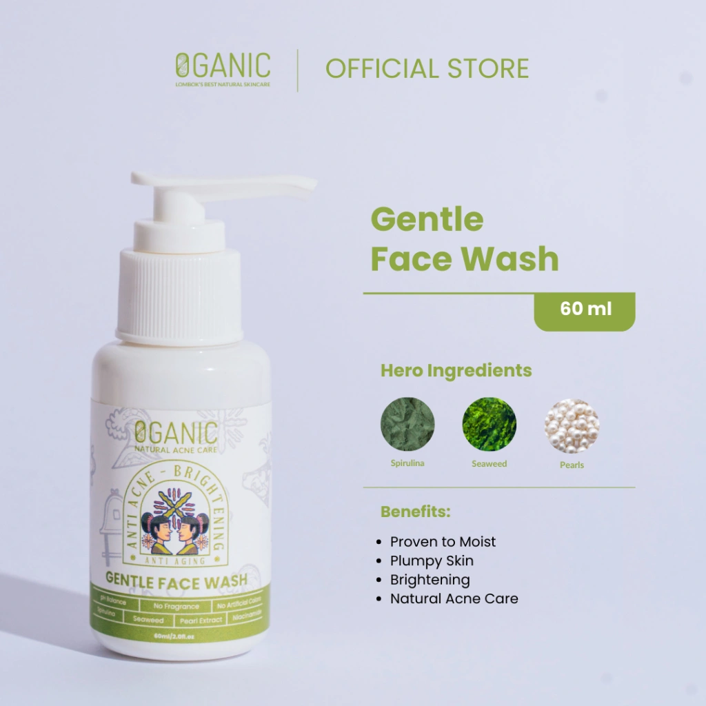 Oganic Natural Acne Care Gentle Face Wash - Sabun Cuci Muka untuk Membersihkan, Mencerahkan & Meredakan Jerawat