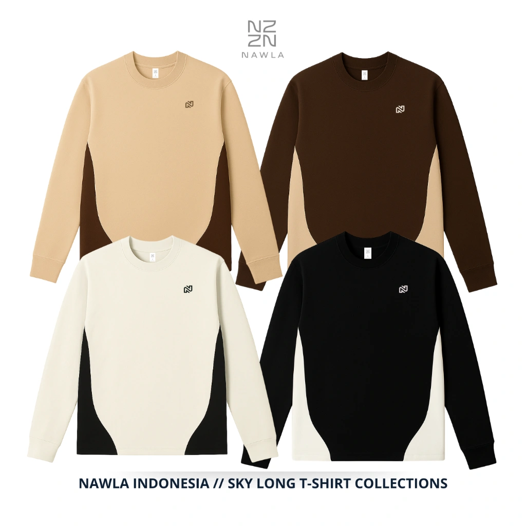 NAWLA - Baju Atasan Pria Kaos Lengan Panjang Longsleeve T-shirt Two Tone Bahan Katun