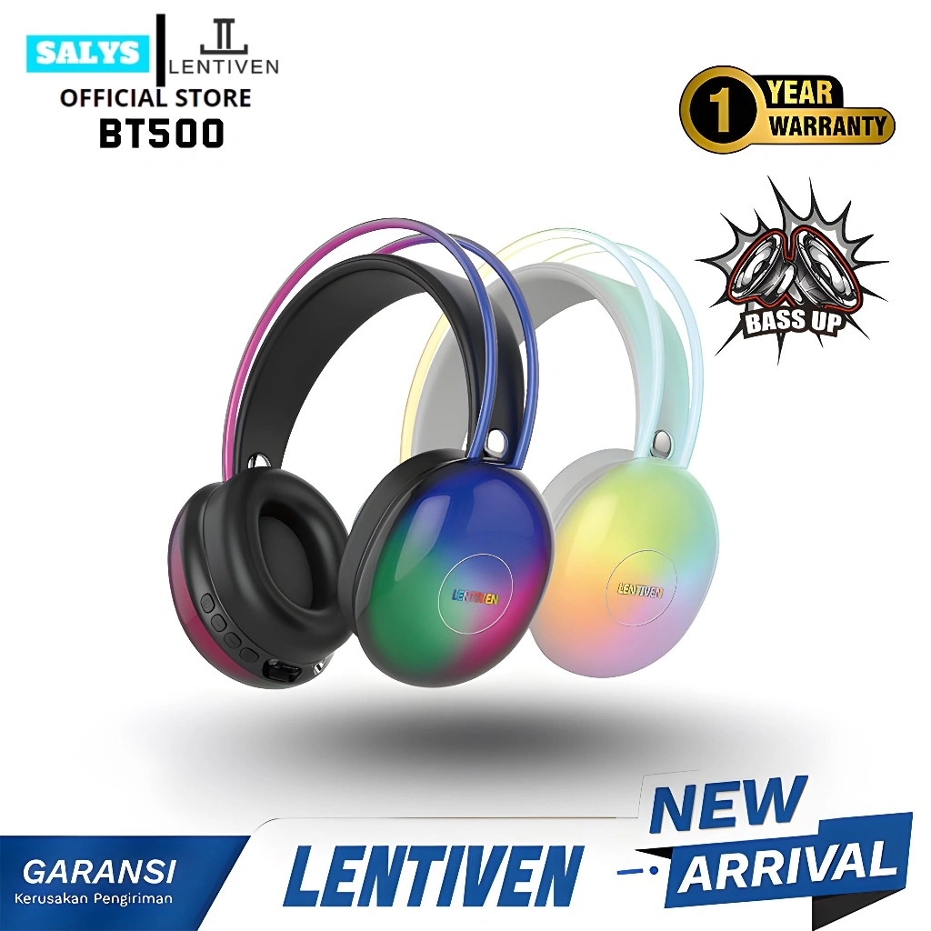 SALYS LENTIVEN Headphone Headset Bluetooth 5.0 Wireless Noise Cancelling with Microphone Earphone BT500 Garansi 1 Tahun