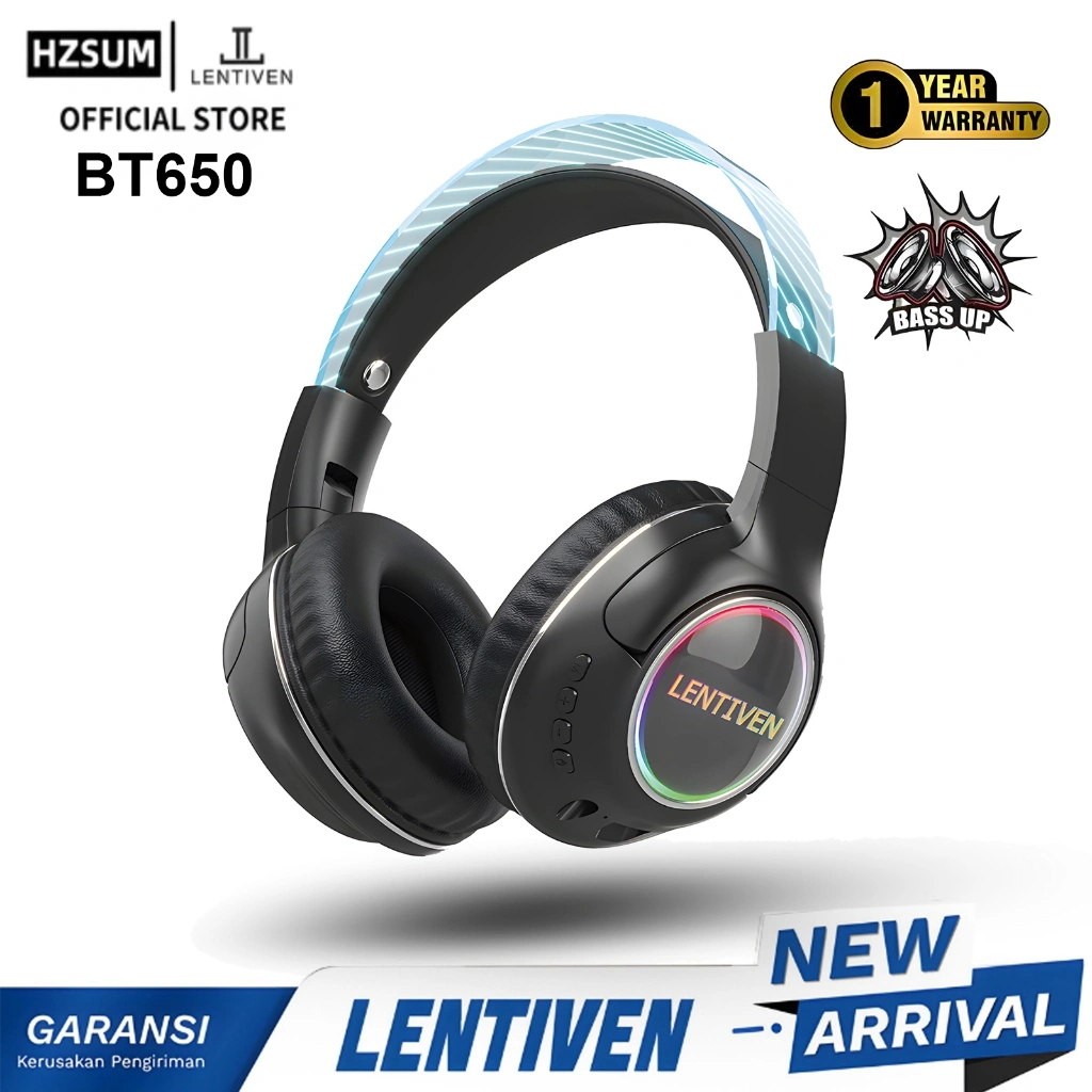 HZSUM Lentiven Headphone Bluetooth Wireless Noise Cancelling with Microphone Headset Earphone BT650 Garansi 1 Tahun