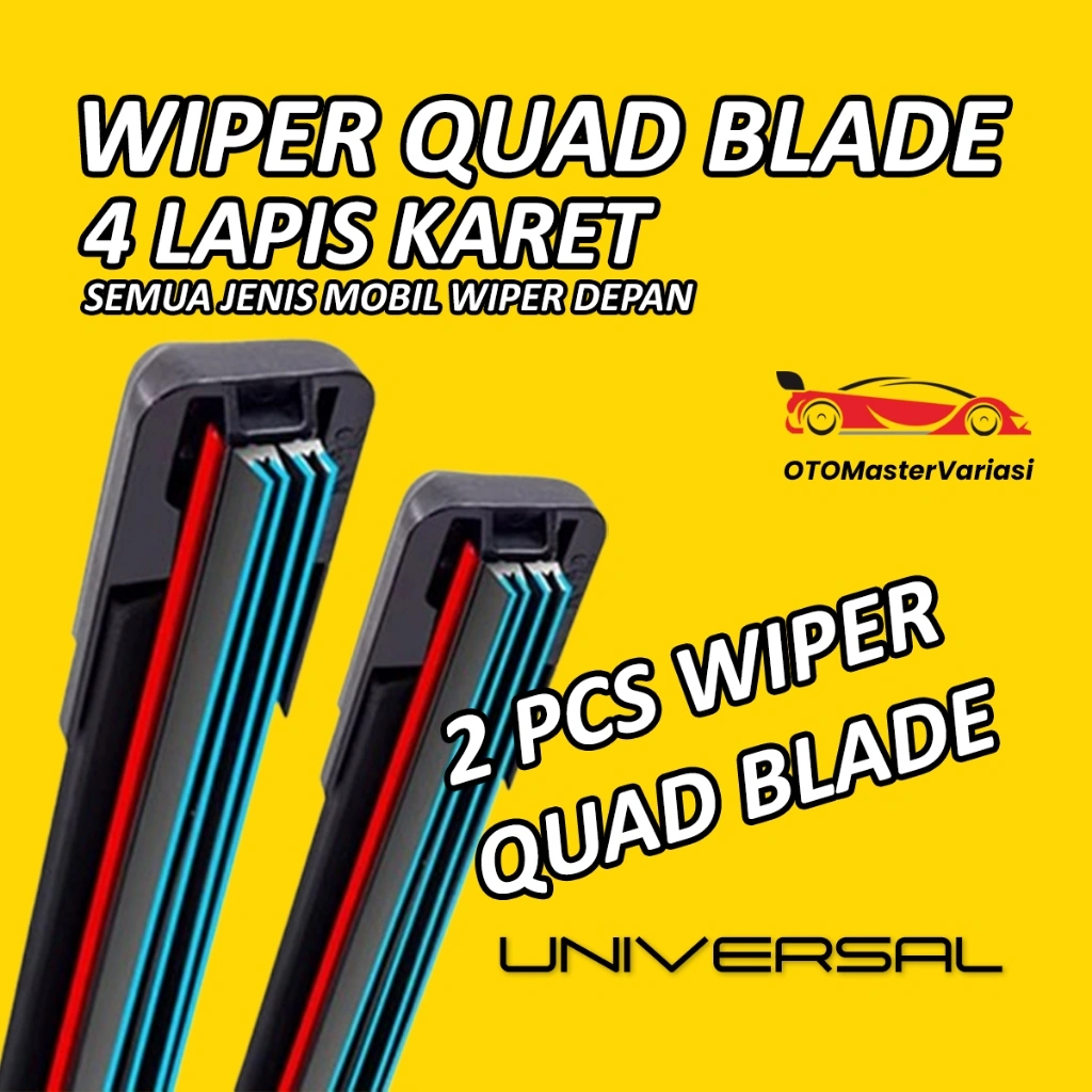 Wiper 4 Lapis Karet Frameless Quad Blade Universal Kanan Kiri Semua Type Wifer Mobil