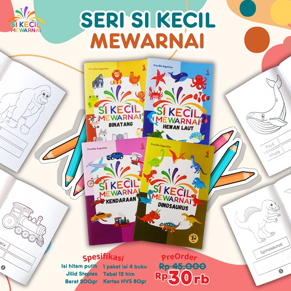PAKET 4 BUKU SI KECIL MEWARNAI (KENDARAAN, BINATANG, HEWAN LAUT, dan DINOSAURUS) - RANAH BUKU