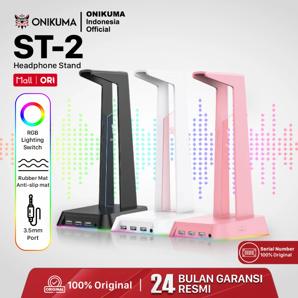 ONIKUMA ST-2 Stand Headphone Penyanggah Headset RGB  In 3 colors Onikuma ST2 Dengan 3 Port USB