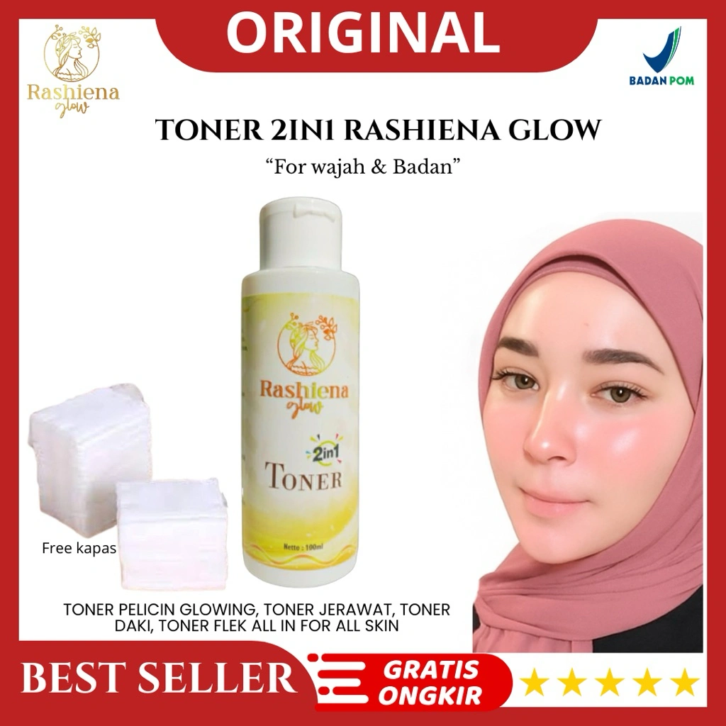 Toner glow 2in1 Rashiena glow / untuk wajah dan badan free kapas
