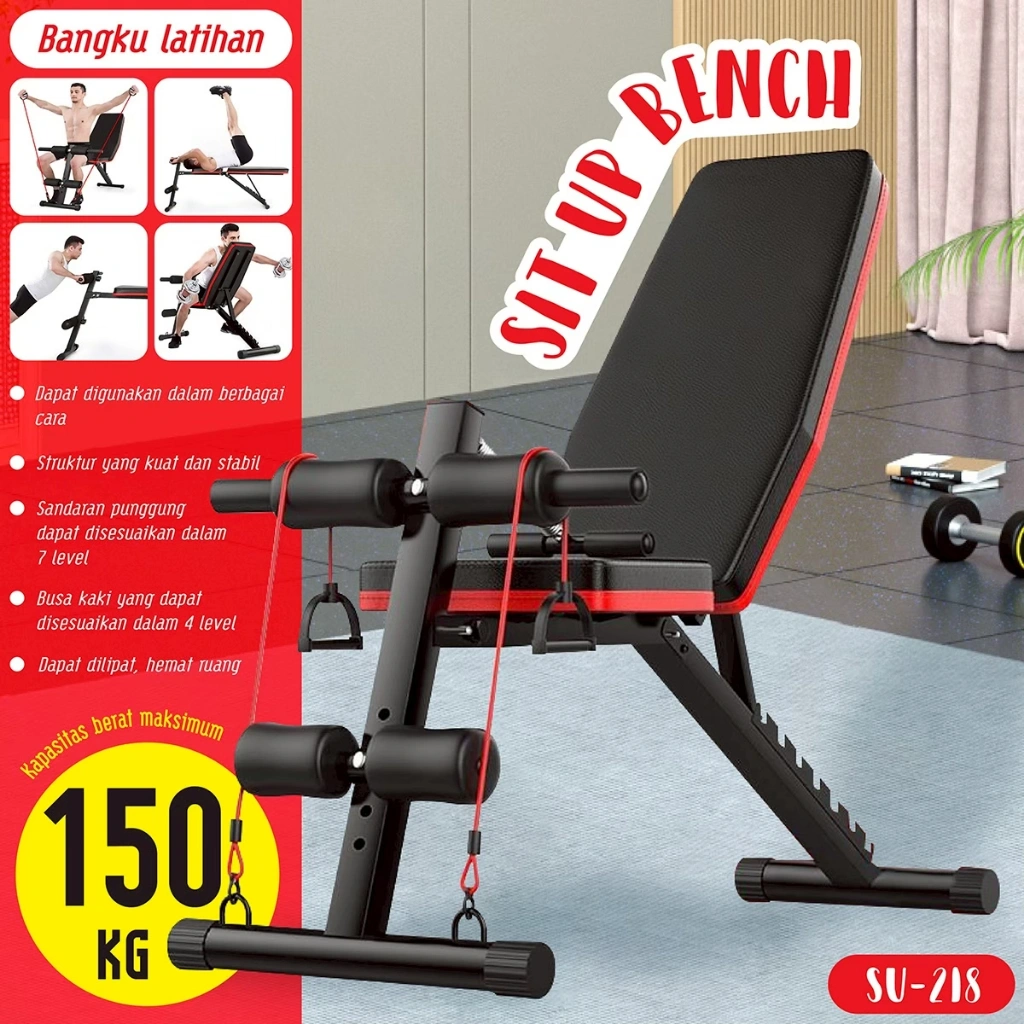 HTD SPORT Bench Sit Up Adjustable 7 Level - Kursi Sit Up Lipat dengan Busa Kaki 4 Level Stabil