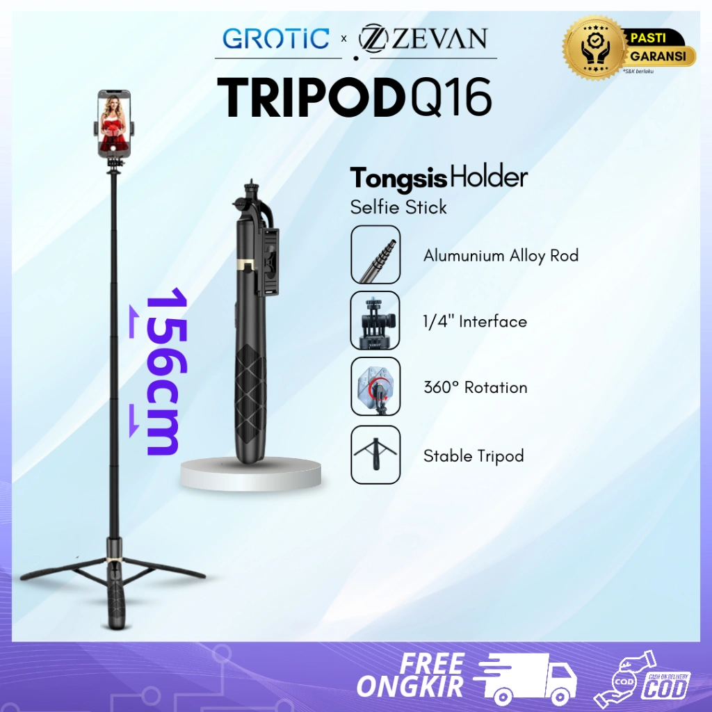 GROTIC X ZEVAN Tripod HP Kamera Tongsis Monopod Portable 153cm Q16