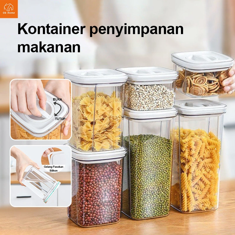 【BEST SELLER】Food Storage Container Wadah Penyimpanan Makanan Plastik Transparan - Tempat Mie/Kue/Bumbu Dapur, Kedap Udara & Anti Bocor (Bisa untuk Kulkas/Lemari) - Food Grade BPA FREE