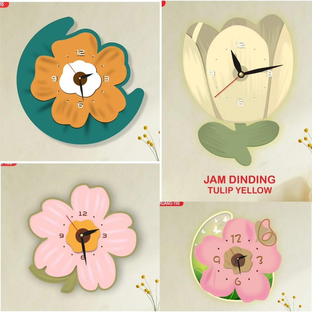 LED - Dekorasi Jam Dinding Bunga Kelopak Aesthetic Tempel Karakter Lucu Besar Untuk Ruang Tamu & Kamar Anak Mewah