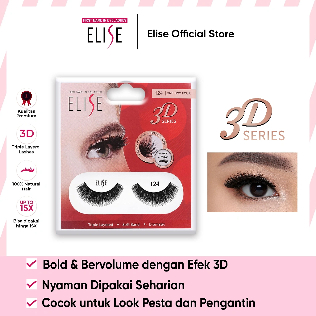 Bulu Mata Elise - 3D 124 - Bold Look/Cocok untuk Riasan Pesta/Pengantin/Favorite MUA/Pilihan MUA