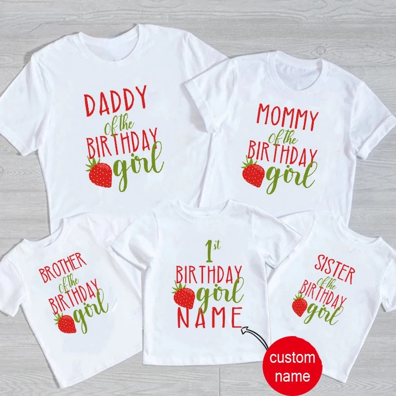 Herlin Collection_Kaos Couple Keluarga Birthday STRAWBERRY Stroberi Ultah Kaos Anak Perempuan Custom Nama