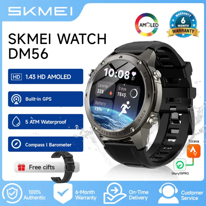 skmei dm56 gps smartwatch  Map 5ATM tahan air Smartwatch AMOLED Layar Altitude Air Pressure 170+ Mode Olahraga jam tangan smartwatch original 100%