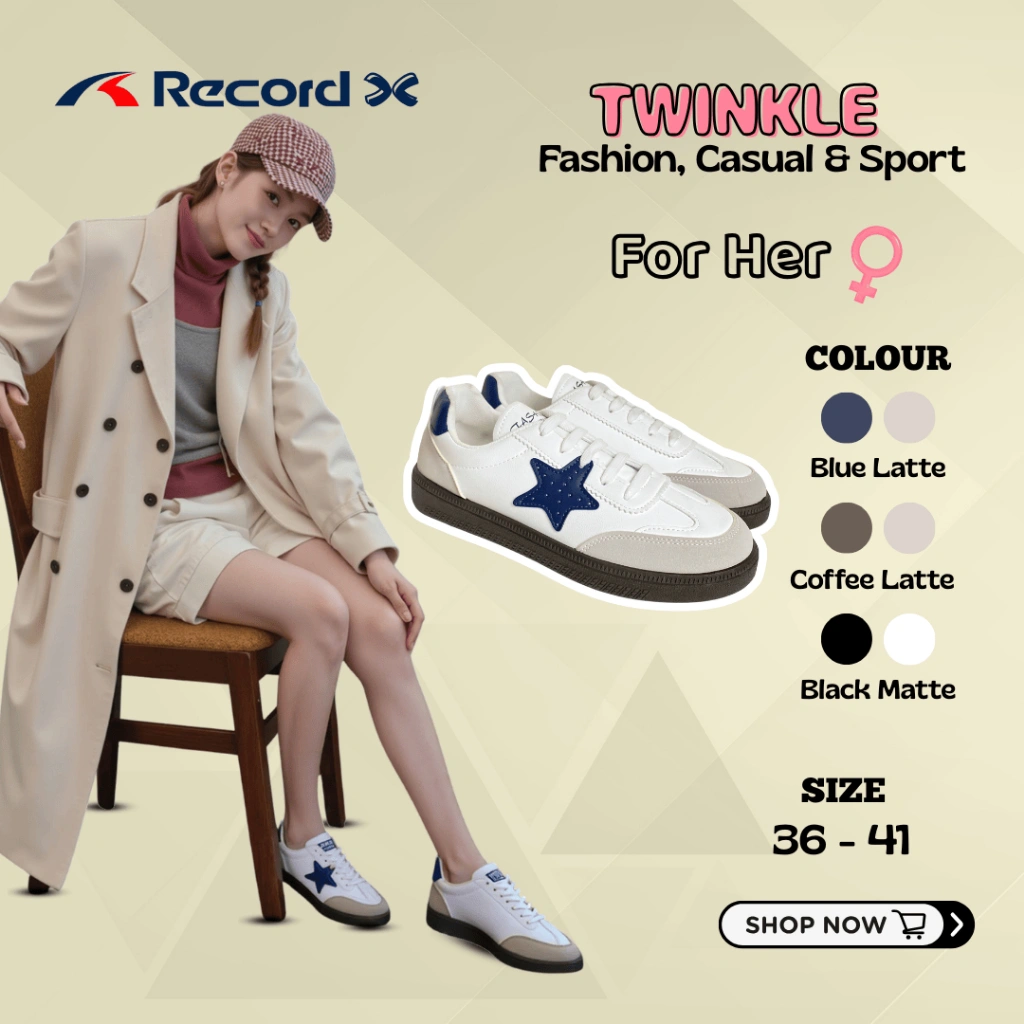 RECORD X FASHION TWINKLE SEPATU FLAT WANITA PEREMPUAN SNEAKERS KASUAL SIZE 36-41 SMA KULIAH KERJA