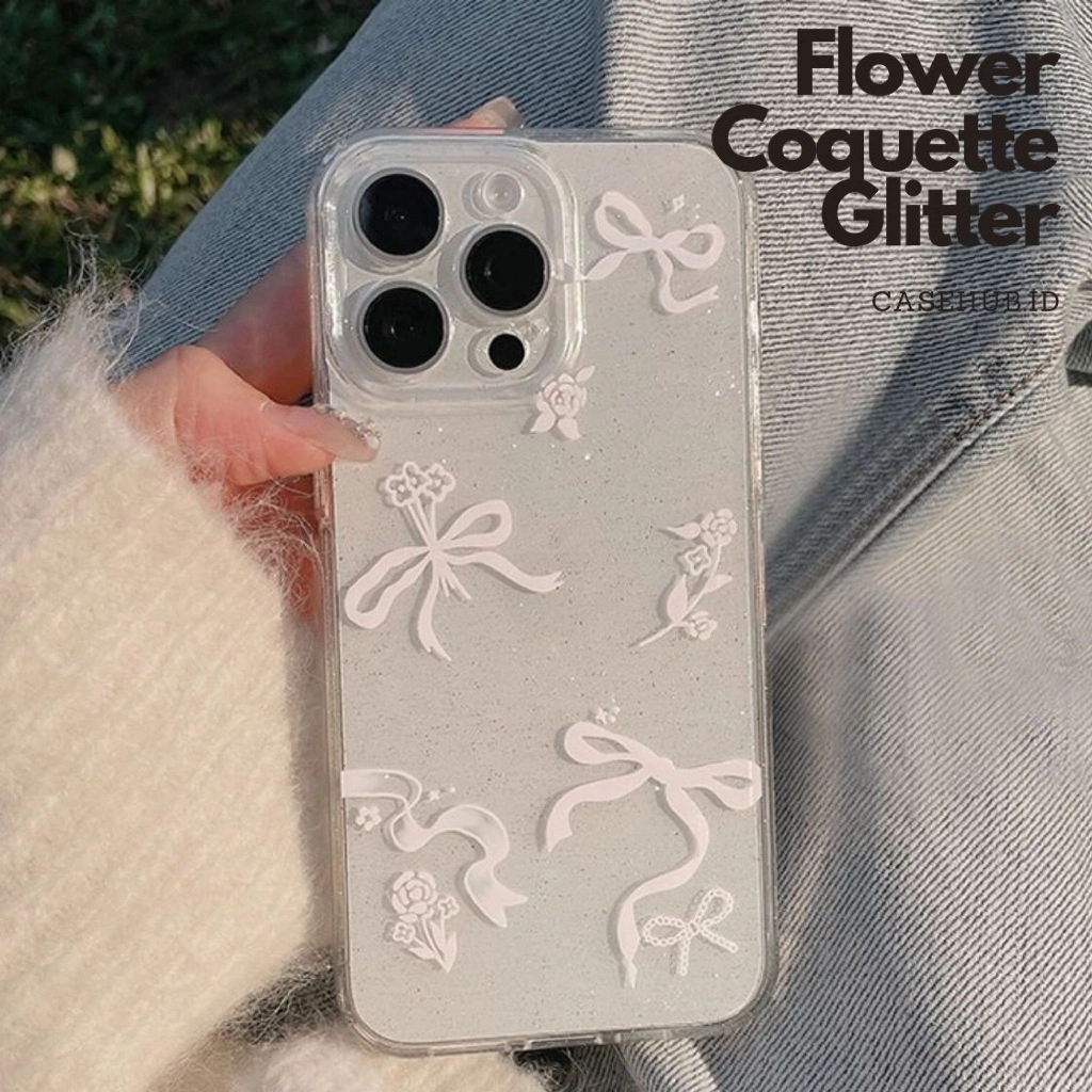 Casing iPhone Pita Bunga Flower Coquette Glitter – Case iPhone 13 14 15 16 Pro Pro Max Plus casehub