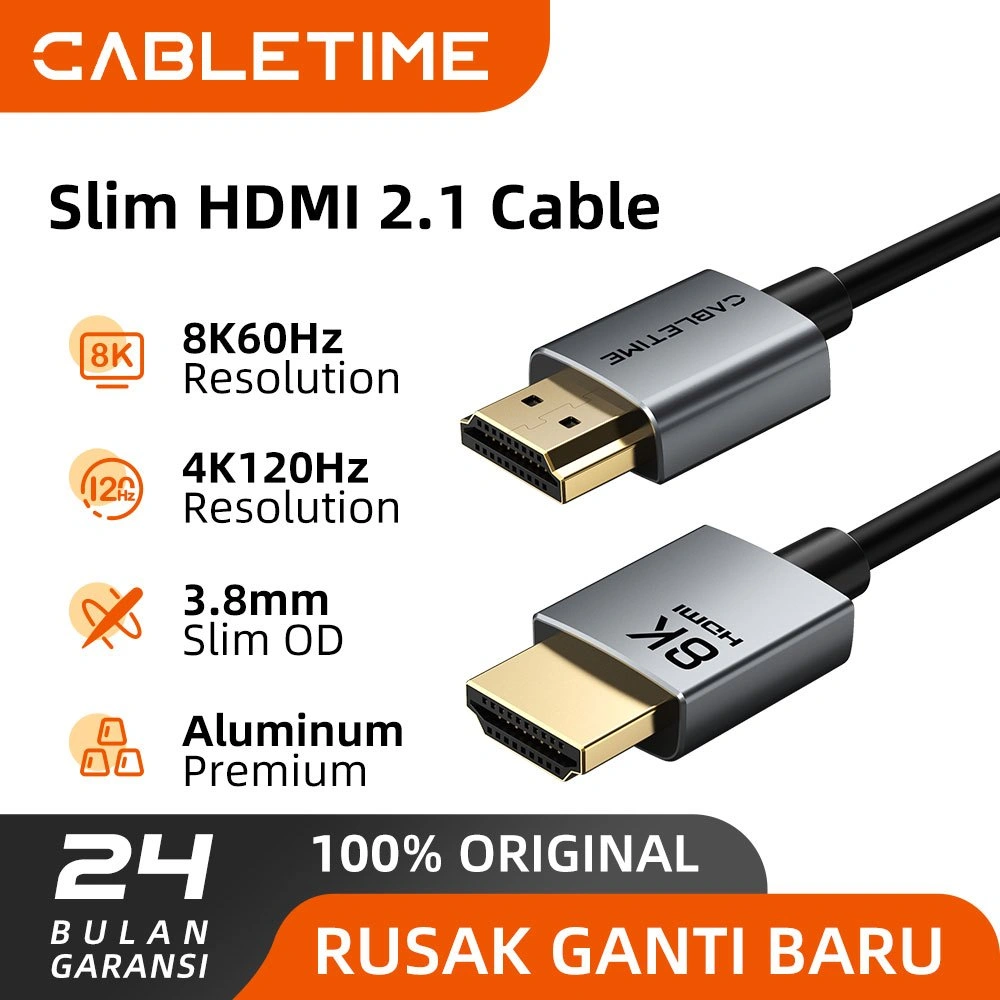 CABLETIME Kabel HDMI Ultra Slim 2.1 8K HDR 60Hz 120Hz Premium Quality