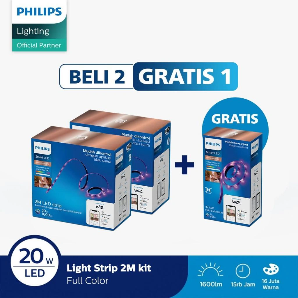 Promo Beli 2 Lampu Philips Smart Wifi LED Light strip 2M Gratis 1 Lampu
