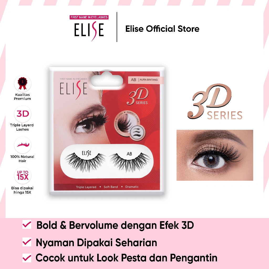 Bulu Mata Elise - 3D Aura Bintang - Bold Look/Cocok untuk Riasan Pesta/Pengantin/Favorit MUA