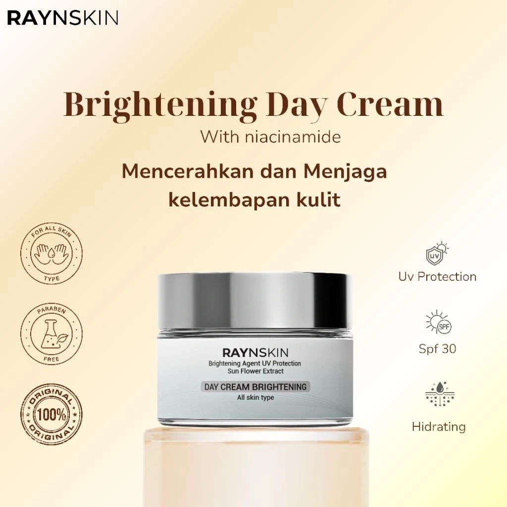 Cream Siang Brightening Raynskin | Krim Siang - Mencerahkan Kulit Wajah Dan Menutrisi Kulit | Uv Protection Moisturizer 15gr