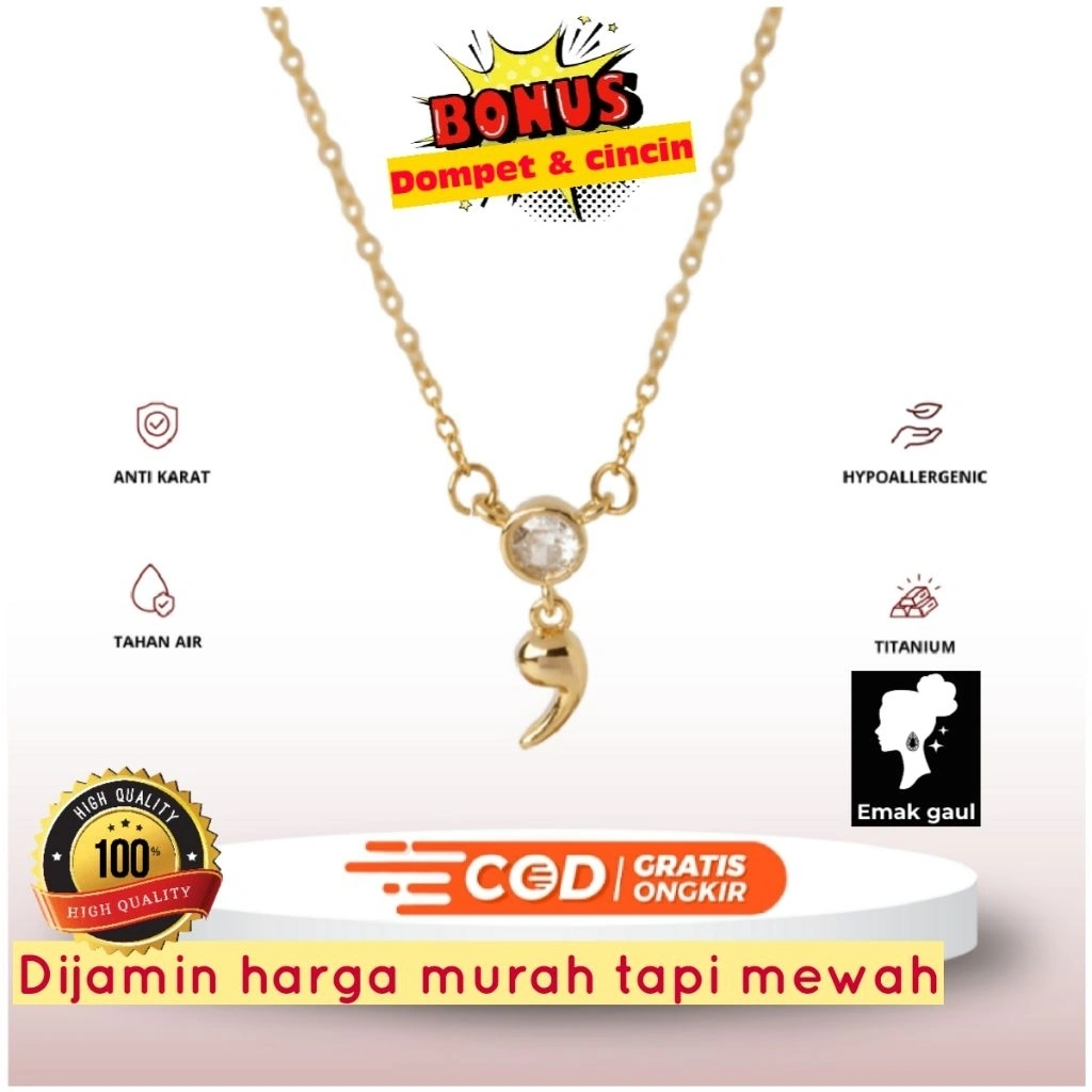 (NEW VERSION) Kalung Titanium wanita semicolon lapis emas