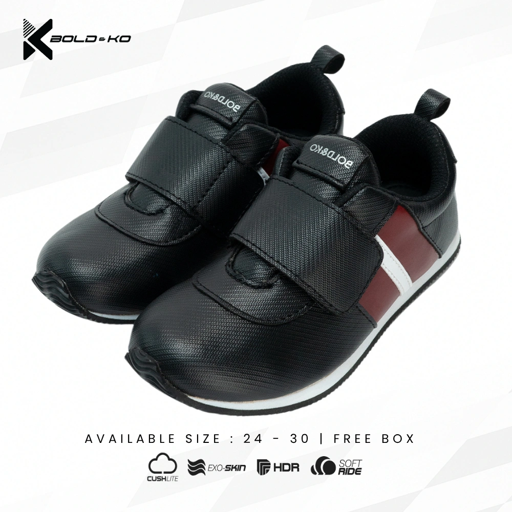 BOLD&KO Simon Hitam Sepatu Anak Sekolah Premium / Sepatu Anak Laki - Laki / Sepatu Anak Perempuan