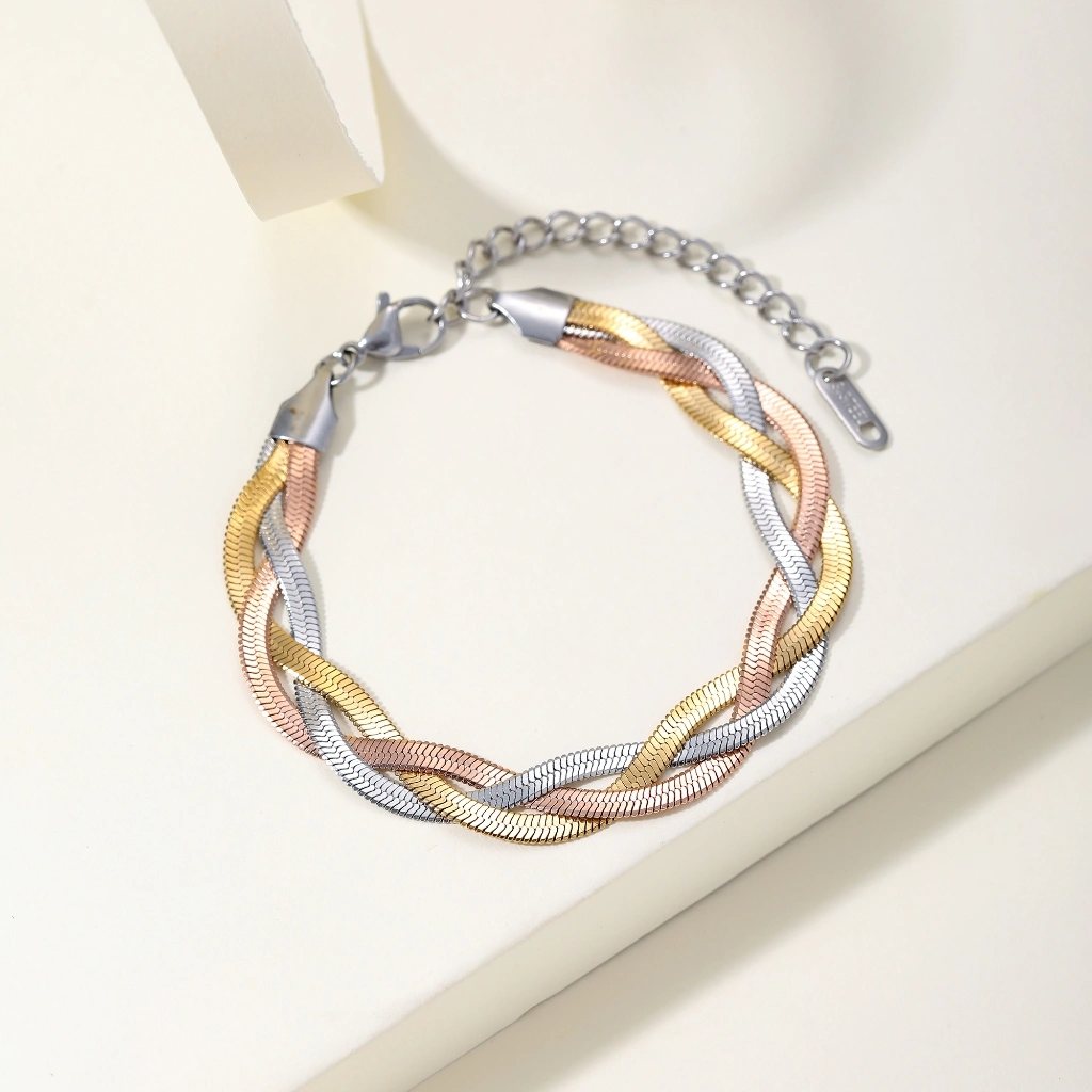 BLK Gelang Wanita Perhiasan Titanium Emas Gold Anti Karat Kepang Mix Jewelry Premium Fashion Korea