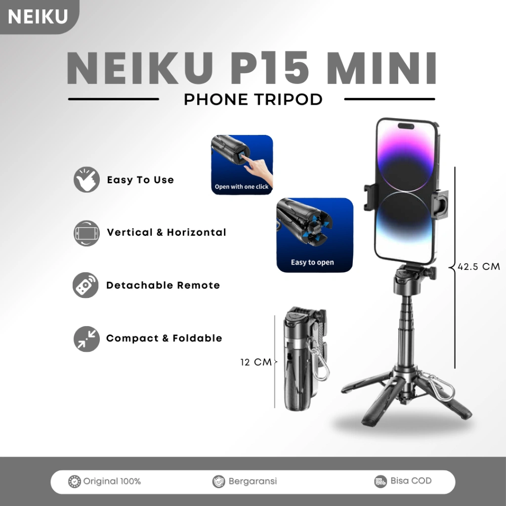 NEIKU P15 MINI 3 IN 1 TRIPOD TONGIS HOLDER HP SERBAGUNA MULTIFUNGSI MINI TRIPOD TONGSIS SELFIE STIK SELFIE STICK Extendable Grip Tripod Mini Selfie Stick Remote Control Tripod 3 In 1 Tongsis Tripod Bluetooth Dan Lampu