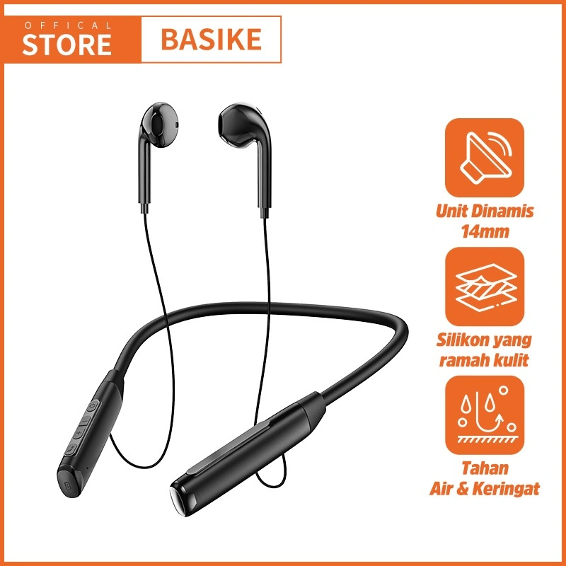 (HOT)BASIKE Headset Bluetooth TW50 Wireless Sport Magnetik LCD Bisa Kartu TF HiFi Music Bass Stereo